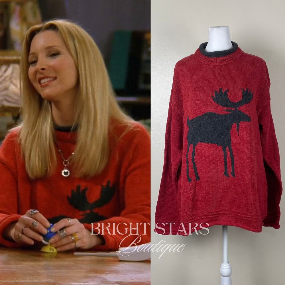 Extremely Rare Red Black Moose Reindeer Sweater ASO Phoebe Buffay Friends